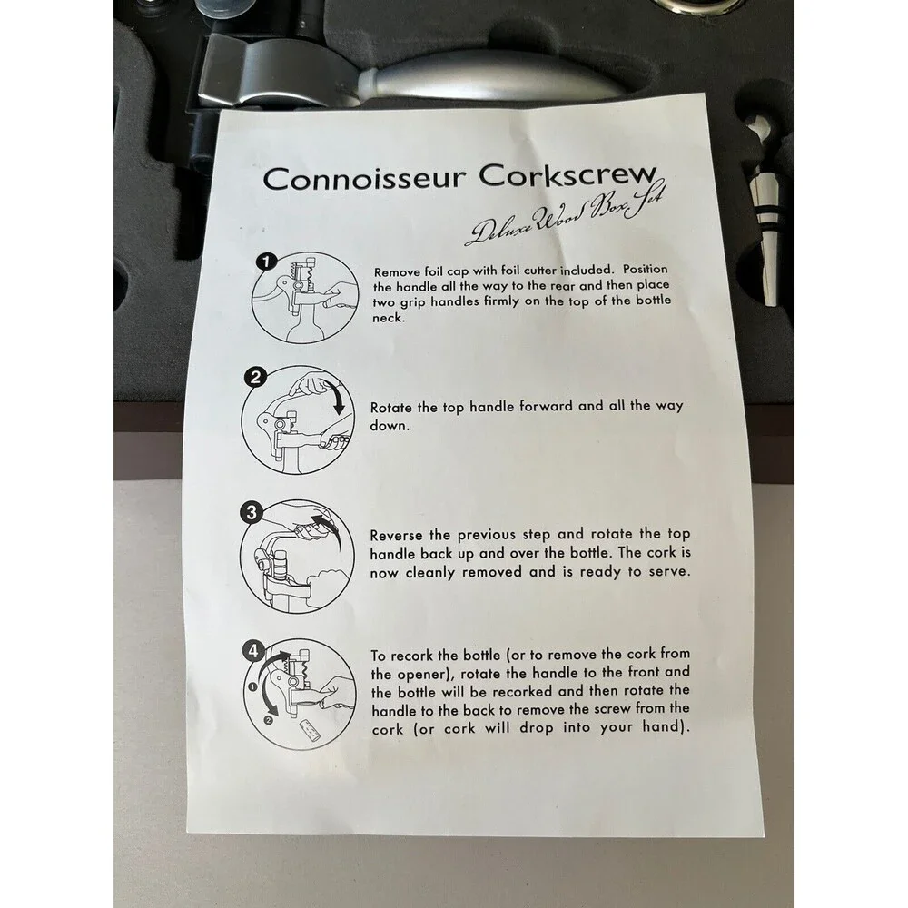 Connoisseur Corkscrew Deluxe Wood Box Set 6 Pieces plus Case